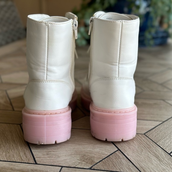 Sugar Lace-Up Boots in White and Pink - Picture 4 of 17